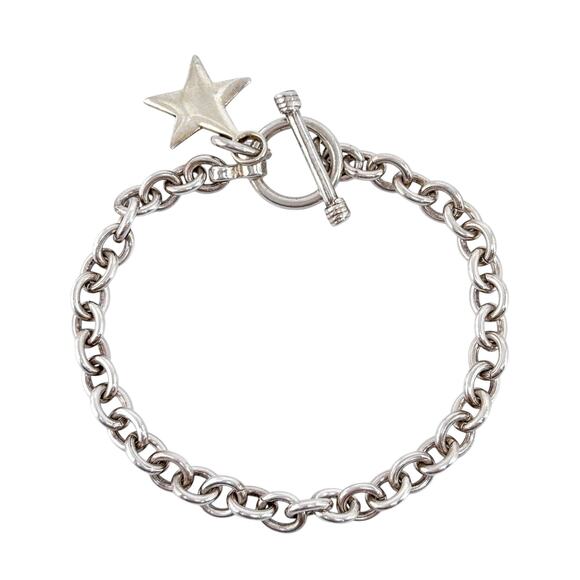 Star Charm Bracelet | Toggle Clasp Chain | Vintage Sterling Silver 925 7.5" - Picture 3 of 7